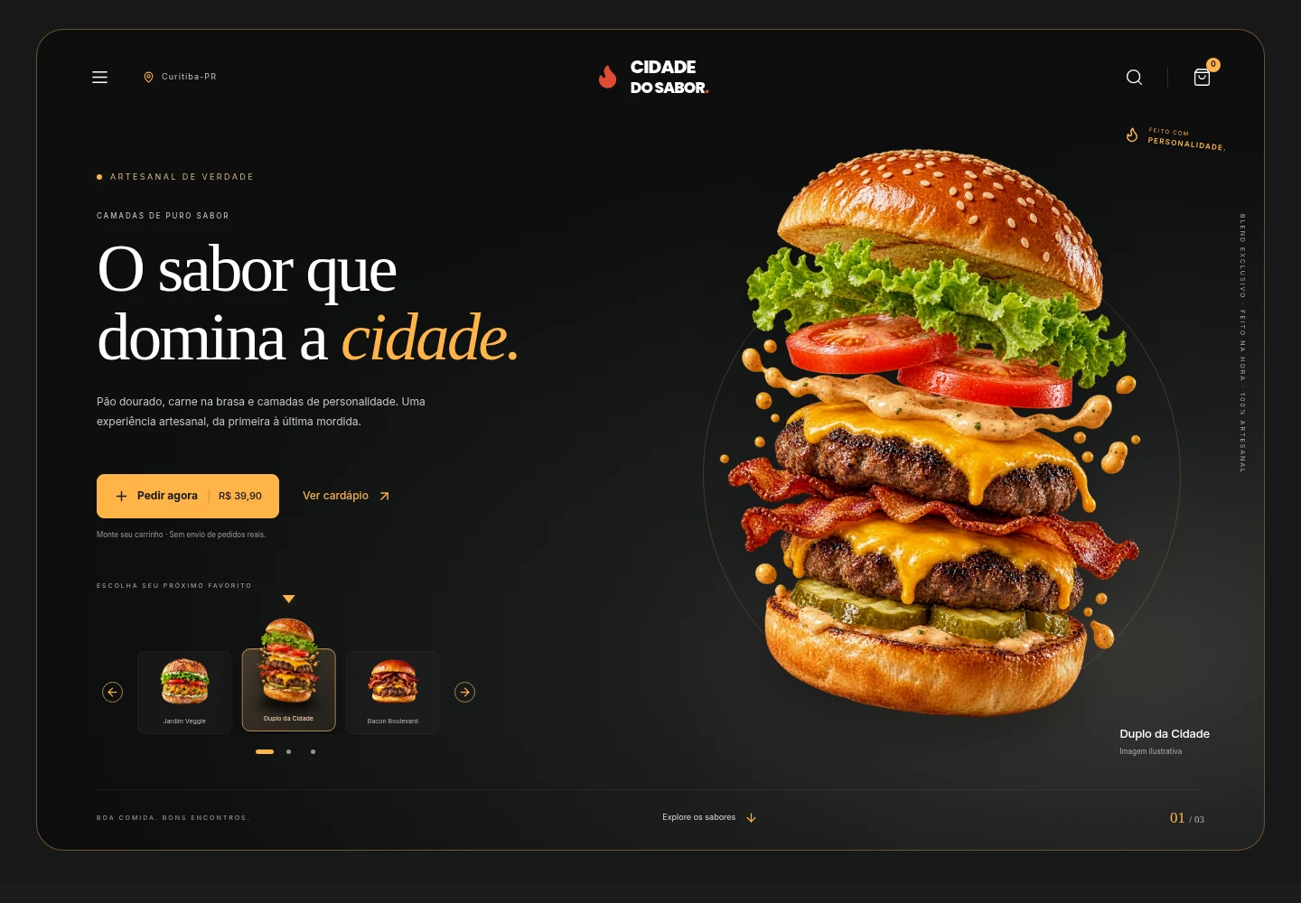 Página inicial do projeto conceitual Cidade do Sabor